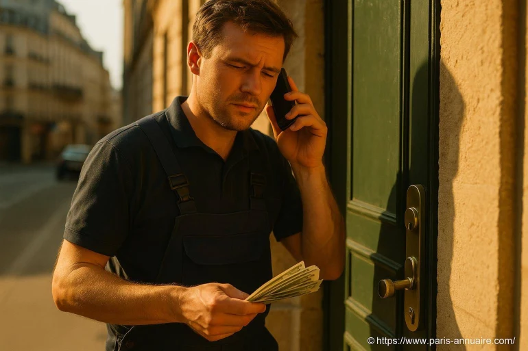 Homme en tenue de travail avec argent et téléphone