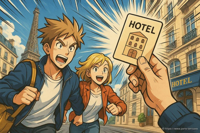 Jeunes touristes cherchant un hôtel à Paris