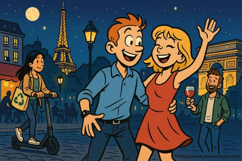 Couple joyeux à Paris la nuit