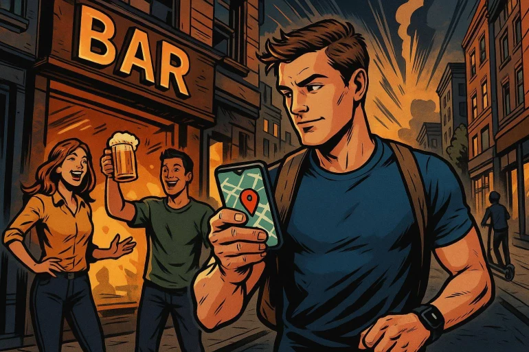 Jeune homme regardant un smartphone en ville