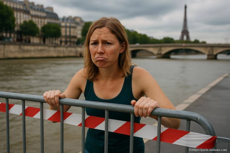 Femme déçue devant une barrière à Paris