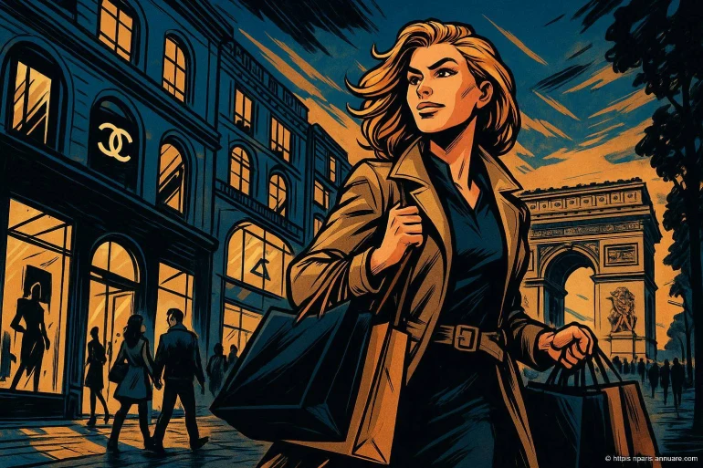 Femme élégante faisant du shopping à Paris