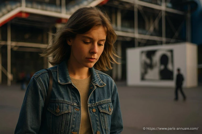 Jeune femme pensive en veste en jean