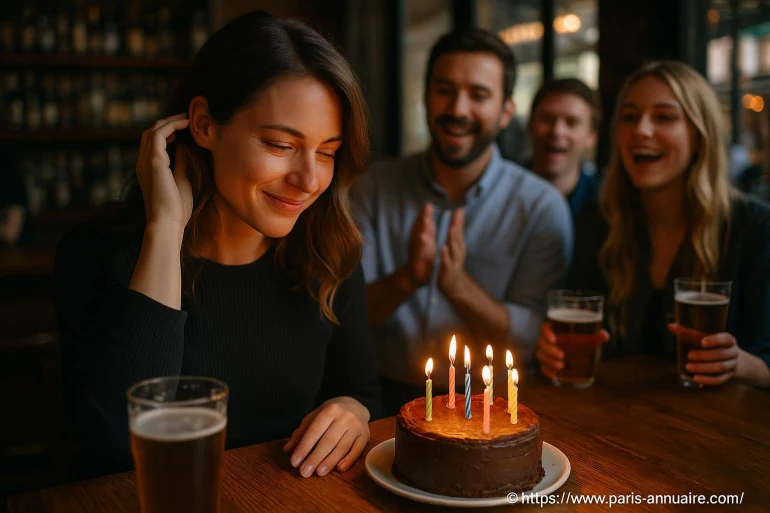 Femme soufflant bougies gâteau anniversaire